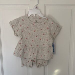 NWT Carter's Gray and Pink Heart Peplum Set